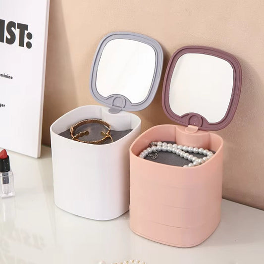 4-Layer Rotating Jewelry Organizer Box with Mirror