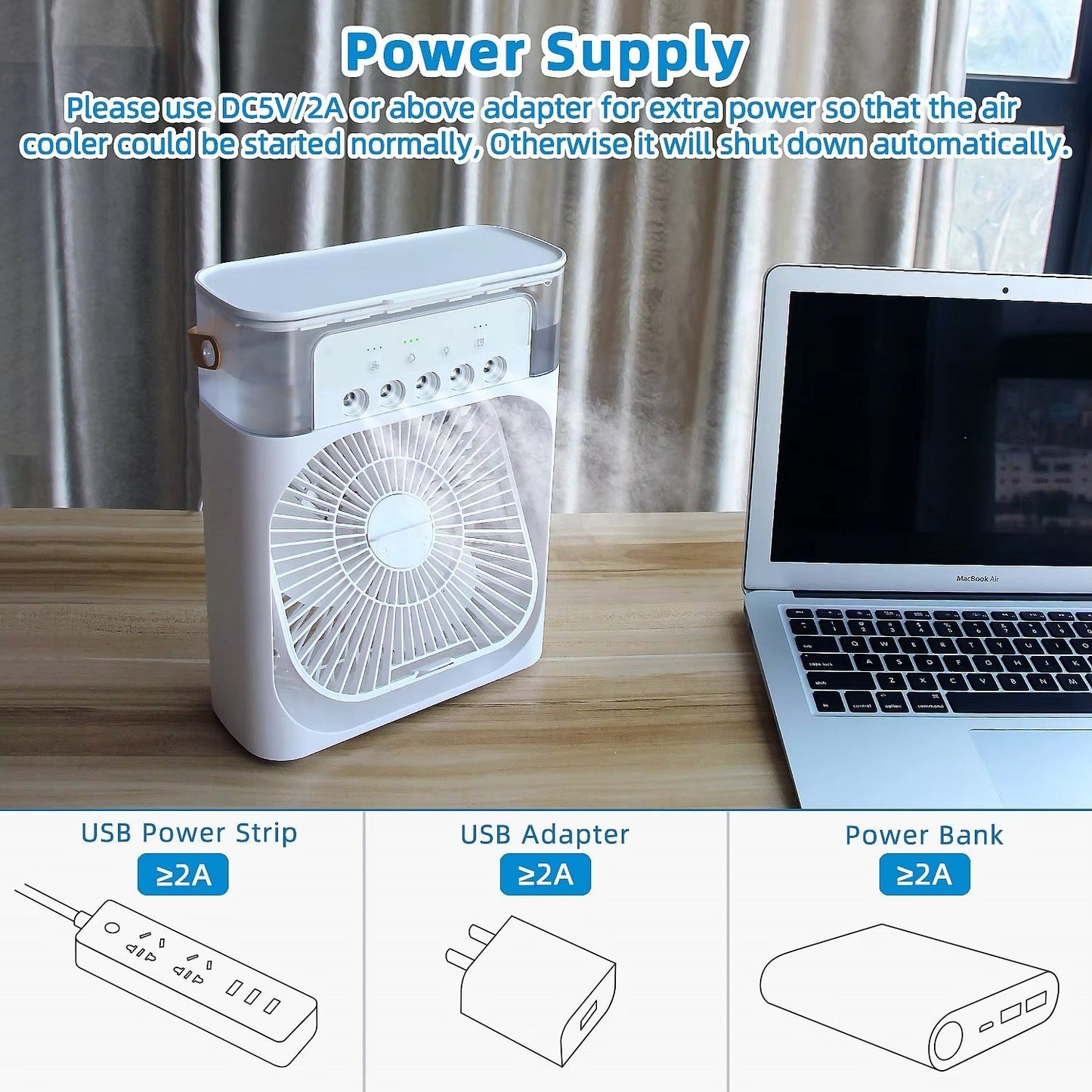Mini Air Cooler Fan – Cooling Fan with Mist & LED Light