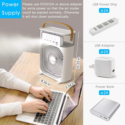 Mini Air Cooler Fan – Cooling Fan with Mist & LED Light