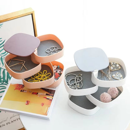 4-Layer Rotating Jewelry Organizer Box with Mirror